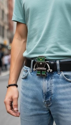 Nuovo Uomo/Donna Metallo Argento Moda Cintura Fibbia Robot Animazione Teen - Immagine 1 di 4