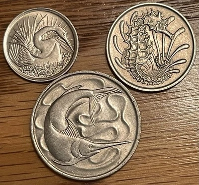 Lote de 3 Denominaciones de Monedas Singapur, 1967-1973, Alto Grado - Envío Combinado Foto 1 de 2