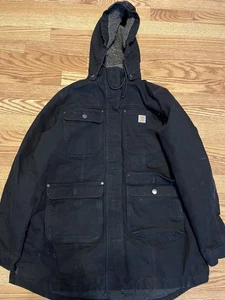 Carhartt Youth Large 12-14 Black Hooded Parka J15512-W Loose Fit - Picture 1 of 3