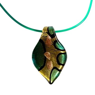 Collar colgante de vidrio artístico hecho a mano broche de ley cordón de goma Foto 1 de 4