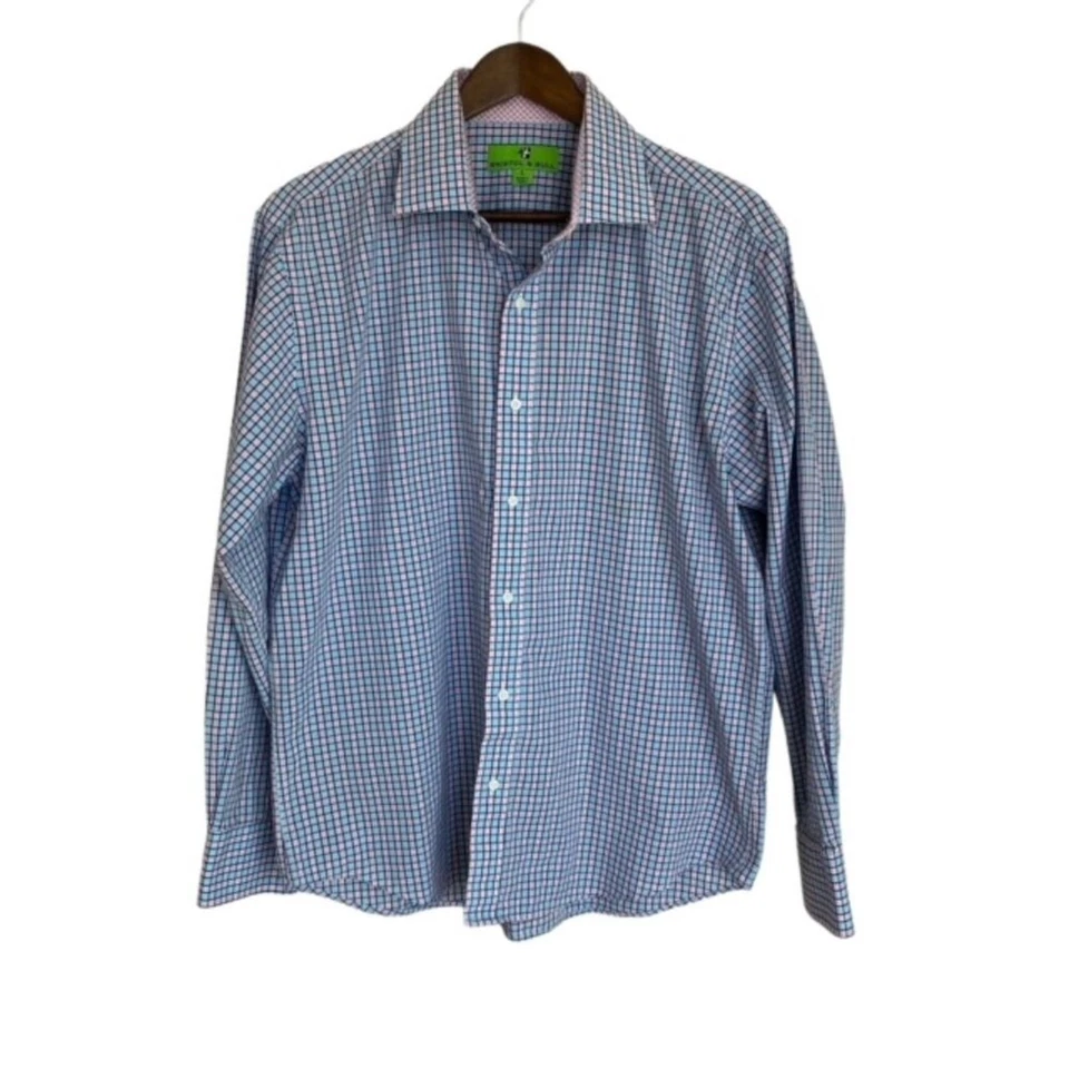 Camisa de vestir Bristol & Bull azul y rosa a cuadros con botones - Grande Foto 1 de 4