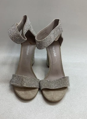 Sandália Jeffrey Campbell Lindsay salto bloco cristal strass feminina nua tamanho 8 - Imagem 1 de 4