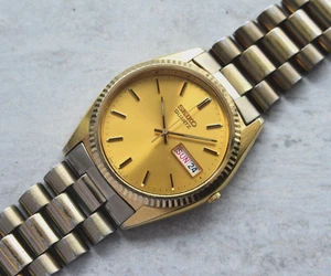 July 1993 Seiko Gold Bracelet Men's 7N43 Fluted Bezel Quartz Watch Rare - Picture 1 of 16