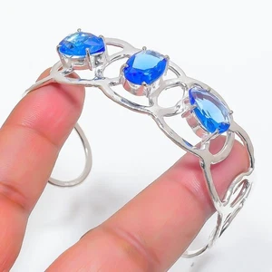 Blue Tanzanite Gemstone Handmade 925 Sterling Silver Cuff Bracelet Adjustable - Picture 1 of 1
