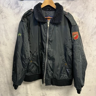 Vintage Dickies Bomber Jacket Faux Fur Mens XL Navy Blue Nylon Fishing 27x26.5 - Image 1 of 4