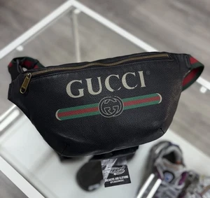 Size Large - Gucci Logo Leather Body Bag ' Black ' | GREAT CONDITION! - Picture 1 of 11