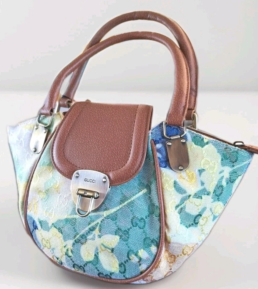 GUCCI Tapestry  Made In Italy  Small Multi Colors In Green / Yellow Handbag Tote - Image 1 of 4