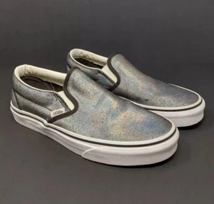 VANS Sneaker Slip On Mens 7 / Women's 8.5 Metallic Silver Shoes Prism Suede - Picture 1 of 15