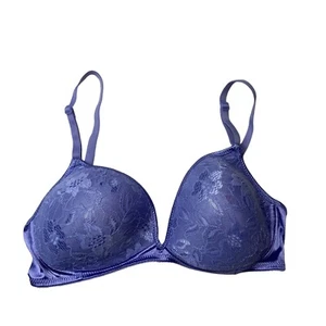 Vintage SEARS Satin Nylon Lace Stretch Lined Padded Push Up Balconet Bra 36B - Picture 1 of 4