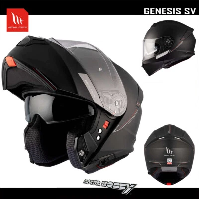 MT HELMETS CASCO MODULARE STRADA MT GENESIS SV BLACK MATT NERO OPACO ECE 22.06