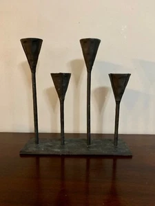 Pottery Barn Petaluma Candleholder Hammered Black Cast Iron Brutalist 4-Candle - Picture 1 of 8