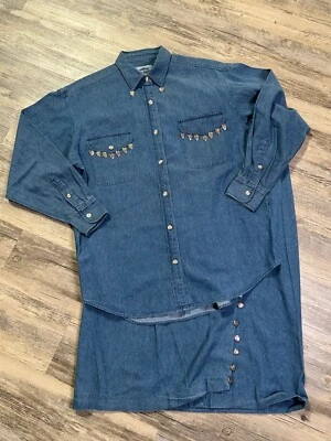 VTG 90s Skirt Set Wrap Jean Maxi Modest Y2K Heart Charms Denim Shirt Size 10  - Image 1 of 4