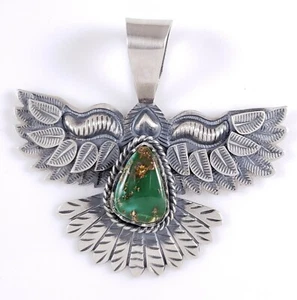 Derrick Cadman Sterling Silver Navajo Handmade Eagle Pendant Royston Turquoise - Picture 1 of 7