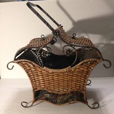 Vintage Ratan & Wrought Iron Sewing Basket