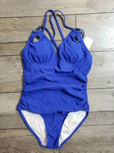 Charmo Tummy Control One Piece Swimsuits Ribbed Ruched V-Neck Strappy Sz S - Picture 1 of 9