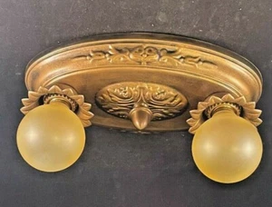 Antique Metal 2 Light Flush Mount Fixture - Picture 1 of 7