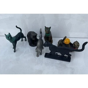 Lot of 7 Collection of Cat Figurines Statue Animals Hand Carved Decor - Picture 1 of 18