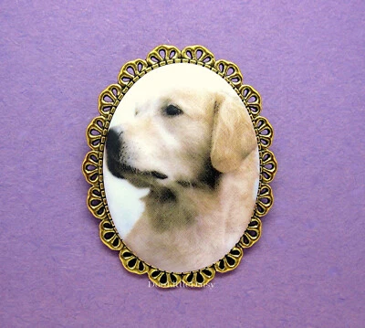 Broche prendedor de porcelana amarillo Labrador Retriever laboratorio perro cachorro camafeo tono dorado Foto 1 de 2