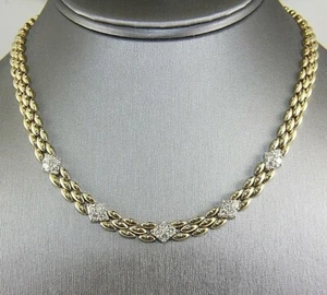 18K Yellow Gold Round Diamond Link Italian Lady's Necklace 2.00Ct 46.8g - Picture 1 of 4
