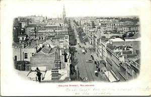 MELBOURNE AUSTRALIA COLLINS STREET OLD UNDIVIDED BACK POSTCARD VIEW - Picture 1 of 2
