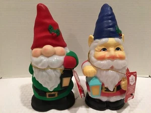 2 Holiday Time Blow Mold Tabletop 11" Gnomes Blue & Red Set Battery Operated NEW - Picture 1 of 19