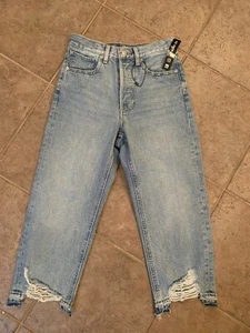 NEW! Express 00 P Light Blue Distressed Denim Dad Jeans High Rise Button Fly - Picture 1 of 10