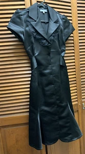 Vintage Louis Verdad schwarzes Satin dickes Kleid Gr. XS - S LESEN - Bild 1 von 10