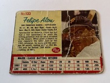 1962 Post Cereal #133 Felipe Alou S.F. Giants Hand Cut Baseball Card