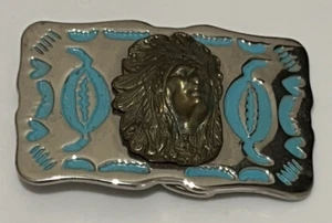 Native American Indian Chief Hippie Western Cowgirl 1980s Vintage Belt Buckle - Picture 1 of 3