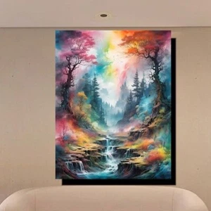 Streaming Creek Water Trees Fall Season Canvas Wrap Giclee Art Print Poster Art - Picture 1 of 4
