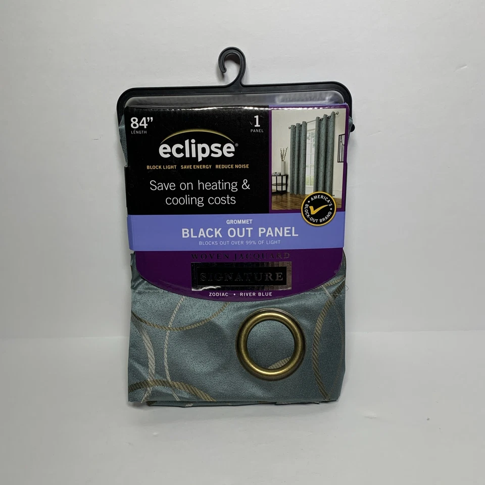 ECLIPSE Signature Grommet Blackout Panel Curtain 42” W X 84”L Zodiac River Blue - Image 1 of 4