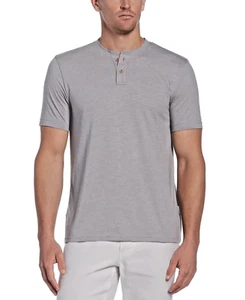 Cubavera Slub Henley Tee, Poly Blend, Classic Fit, Sleet,Size XL - Picture 1 of 3