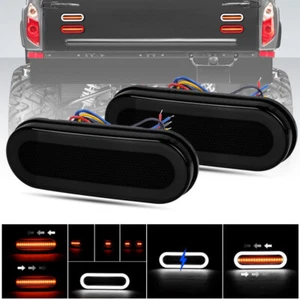 2x Amber Oval LED Truck Trailer Turn Tail Brake Lights Flowing DRL Reverse Lamp - Picture 1 of 15