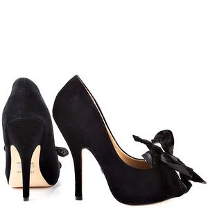 NUEVO EN CAJA Badgley Mischka Maribelle Cuero Gamuza Noche Abierto Zapatos de salón Negro 7,5 - Imagen 1 de 2