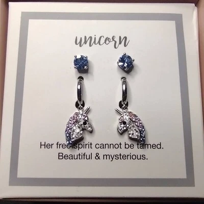 Crystal Collective Silver Plated Rhinestone Unicorn Drop & Studs Earring Set - Image 1 of 2