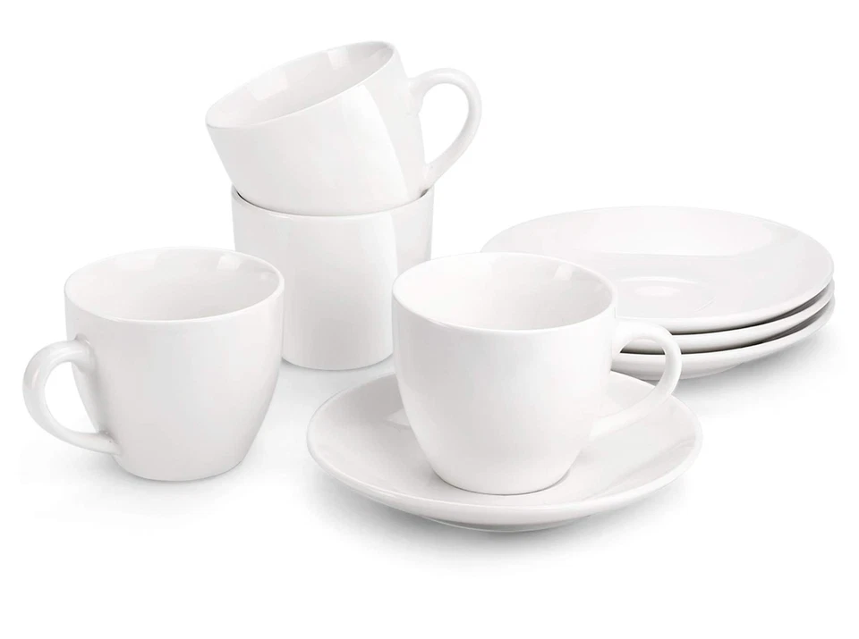 MIWARE 8 Ounce Porcelain Cappuccino Cups With Saucers - Set of 4 for