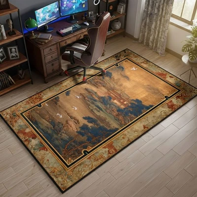 Alfombra de paisaje chino vintage, alfombra de arte asiático, alfombra de pintura Shan Shui Foto 1 de 4