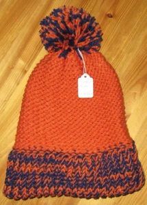 Hecho en casa HBC M/L naranja/azul marino multi pompón acrílico/algodón sombrero nuevo con etiquetas muy bonito - Imagen 1 de 4