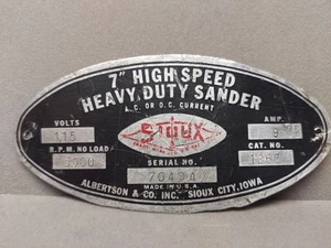 Vintage Emblem/Badge Sioux 7" High Speed Heavy Duty Sander Emblem - Imagen 1 de 5