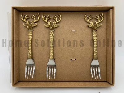 Horquillas de aperitivo Pottery Barn Woodland Stag S/3 acabado dorado #F213 LEER Foto 1 de 3