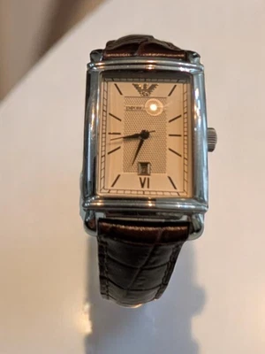 Vintage Emporio Armani Relógio Feminino AR-9020 Retangular Prata Couro Marrom - Imagem 1 de 4