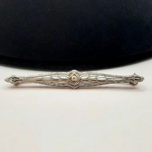 14k Krementz Art Deco Bar Pin Single Diamond White & Yellow Gold 2,6g 2" - Bild 1 von 8