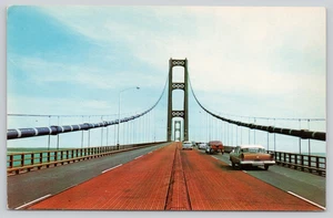 Postkarte Straße von Mackinac Brücke Mackinaw City Michigan Halbinsel 1958 - Bild 1 von 2