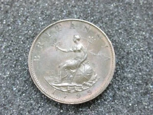 GREAT BRITAIN 1799 1/2 PENNY KING GEORGE UNCIRCULATED HIGH GRADE COPPER Q4BR - Picture 1 of 2