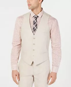Bar III Men's Slim-Fit Linen Suit Vest Tan Small - Picture 1 of 2