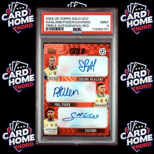Haaland / Foden / Savinho 10/10 Triple Autographs - 2024-25 Topps Gold UCC 1/1 - Picture 1 of 4