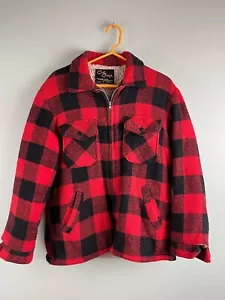 Vintage Cal Craft Jacket Sherpa Lined Buffalo Plaid Red Mens Large Made in USA - Picture 1 of 11