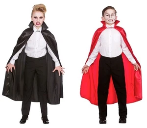 Kids Satin Cape with Collar - Childrens Vampire Halloween Fancy Dress Accessory - Picture 1 of 5