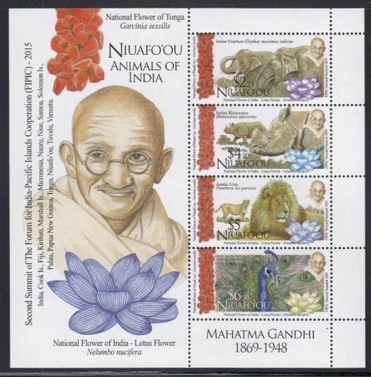 NIUAFO'OU 2º Foro FIPIC Mahatma Gandhi MNH Hoja de recuerdo Foto 1 de 1