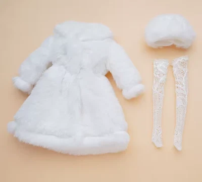 Outfit Set Fashion Fur Overcoat for 12" Blythe Doll White Lace Stocking Mini Hat - Image 1 of 4